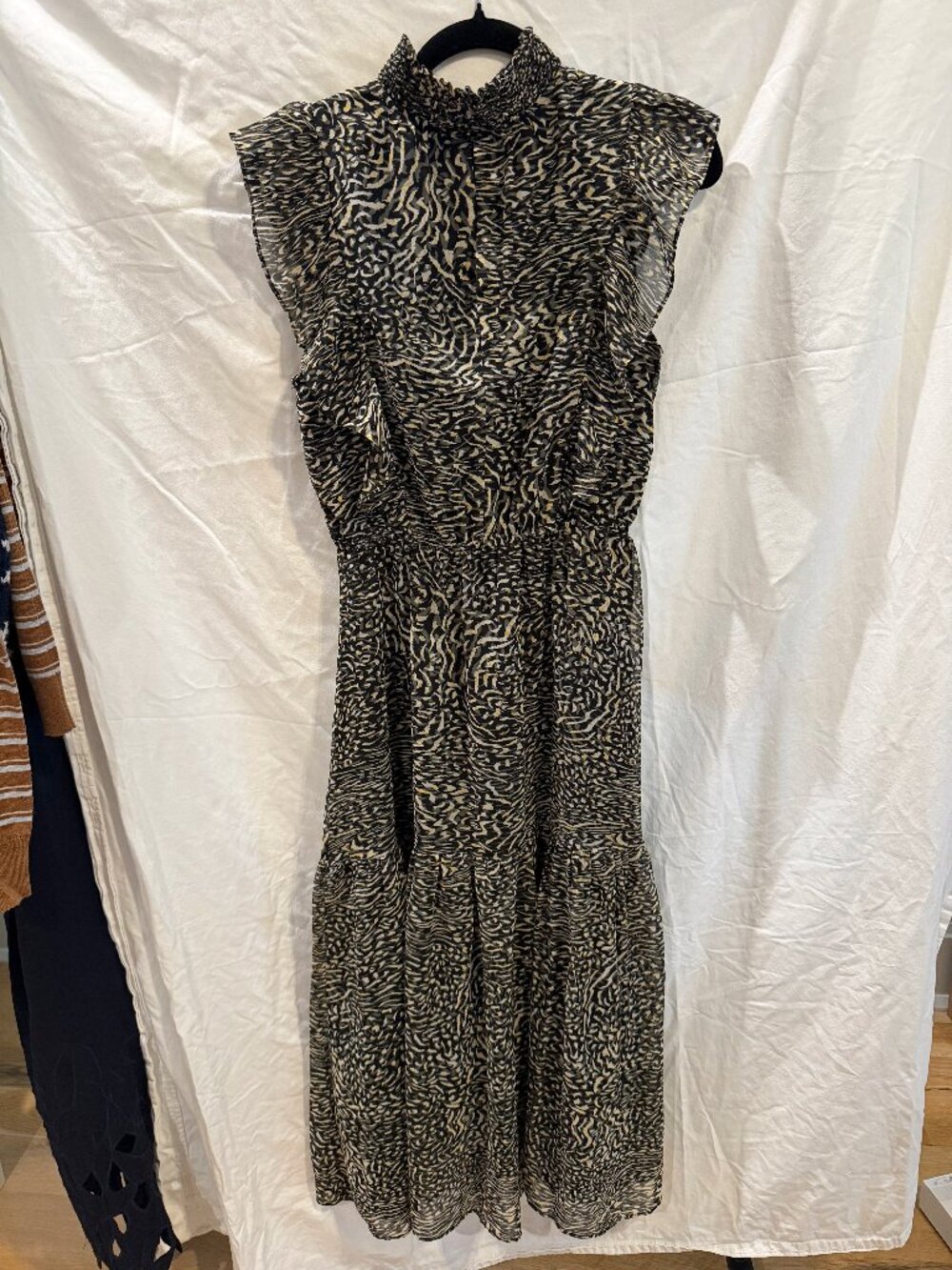 Steve Madden Smocked Mock Neck Tiered Midi Dress | Medium